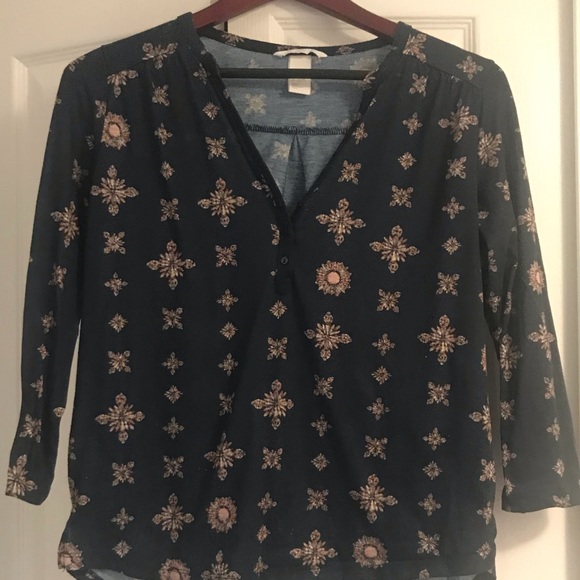 • H&M Navy Popover Top 3/4 Sleeves - Picture 4 of 16